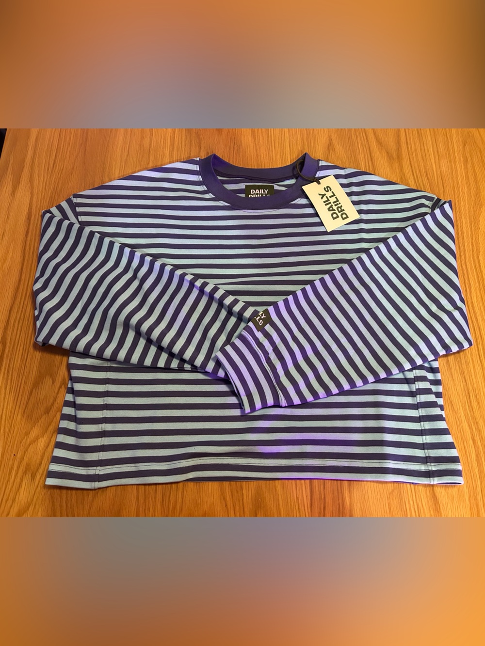 Daily Drills Striped Cotton Long Sleeve Malibu + Navy Blue Stripe Size XS/S NWT
